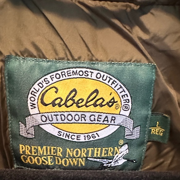 Cabela's Goose Down 650 Fill Olive Green Quilted Puffer Vest Size L Reg - Picture 2 of 7